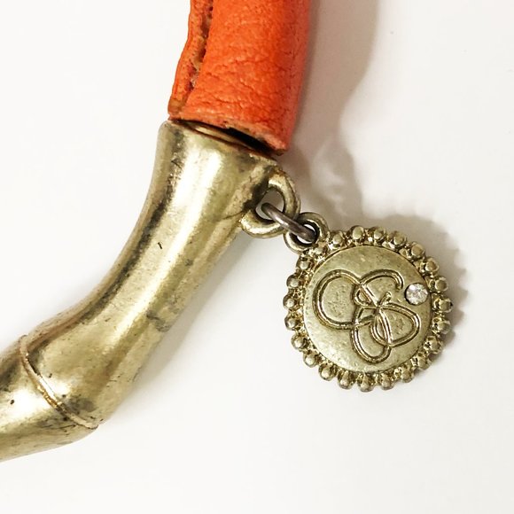 Jessica Simpson Orange Leather and Gold Bracelet Bangle - Picture 3 of 4